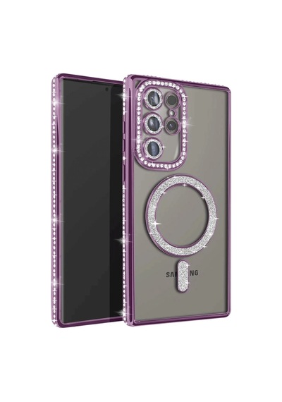 Samsung Galaxy  Uyumlu S25 Ultra Kılıf Joke Simli Magneticsafe Kılıf - Derin Mor