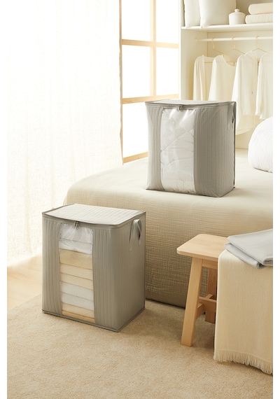 Ocean Home Textile Pvc Pencereli Gri Renk Kapitone Hurç 45 x 30 x 50 cm