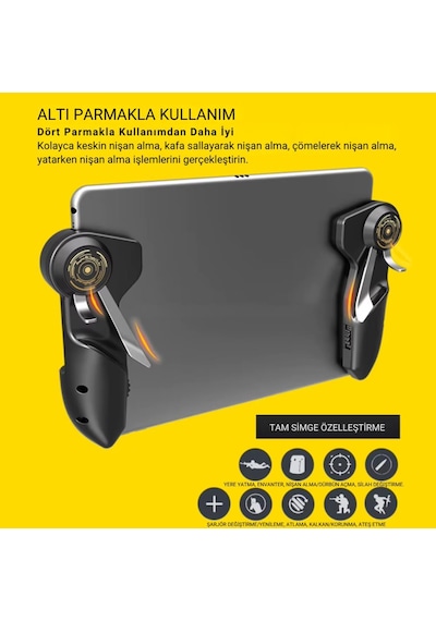 Polham 6 Parmak Tüm Tabletler İle Uyumlu Pubg Ve Mobil Oyun Kontrol Adaptörü, Kaymaz Çizmez Joystick