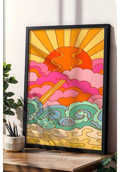 Gün Batımı Renkli Bulutlar Çerçeveli Tablo - Pop Art Poster Tablo