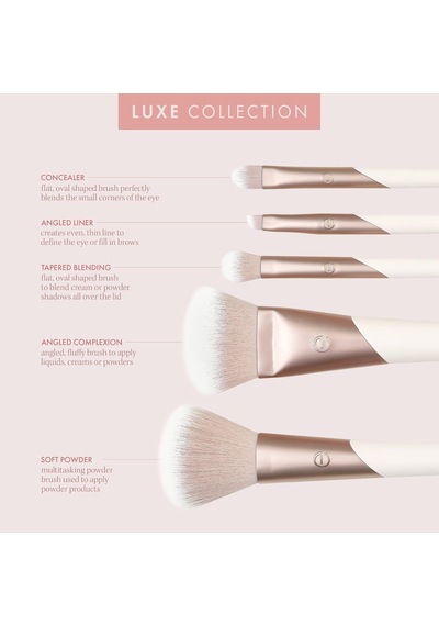 Luxe Natural Elegance Profesyonel Yüz Makyajı Ve Fondöten Fırça Seti, Yüz, Yanak Ve Göz Makyajı İçin Premium Fırça Seti, Sentetik Makyaj Fırçaları, Vegan Ve Zulüm İçermez, 5 Parça Set