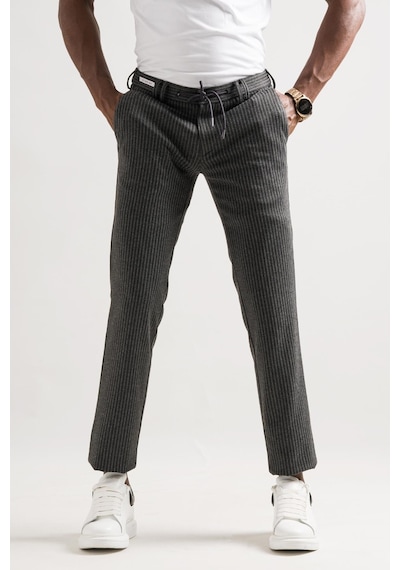 Ecer Slimfit Beli Lastikli Ve İplikli Çizgili Pamuklu Kışlık Kumaş Erkek Jogger Pantolon 001