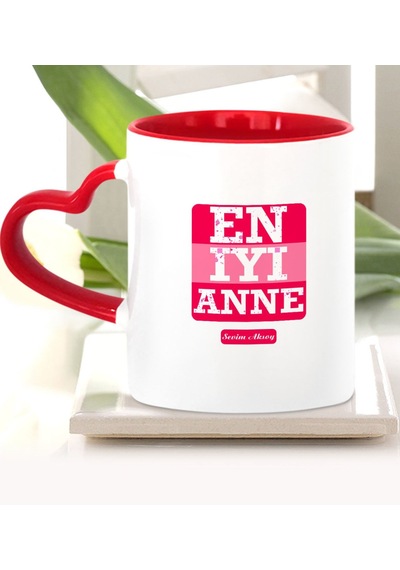 Kişiye Özel En Iyi Anne Kırmızı Kalpli Kupa Bardak - 2