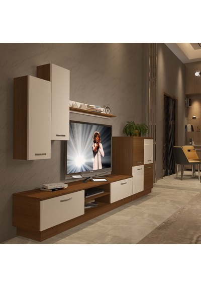 Decoraktiv Eko 6b Mdf Dvd Tv Ünitesi Tv Sehpası - Ceviz Beyaz Ahşap - Beyaz