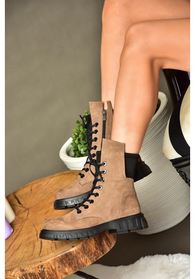 Fox Shoes N555101501 Vizon Hakiki Deri Nubuk Kadın Postal Bot Vizon