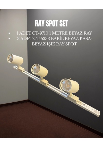 Cata Babil Ray Spot Set 3 Adet Ct-5333 Beyaz Kasa Beyaz Işık Spot + 1 Adet Ct-9710 Ray Beyaz