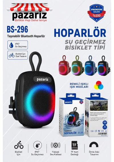 Wıreless Bluetooth Portable Speaker Bs-296 8w Rgb Kablosuz Hoparlör Scooter Ve Bisiklet Uyumlu Bluetooth Hoparlör Taşınabilir Şarjlı Rgb Işıklı 1800 Mah Ipx7 Su Geçirmezlik Dış Mekan Hoparlör Wıreless Bluetooth Portable Speaker Bs-296 8w Rgb Kablosuz Hoparlör Scooter Ve Bisiklet Uyumlu Bluetooth Hoparlör Taşınabilir Şarjlı Rgb Işıklı 1800 Mah Ipx7 Su Geçirmezlik Dış Mekan Hoparlör