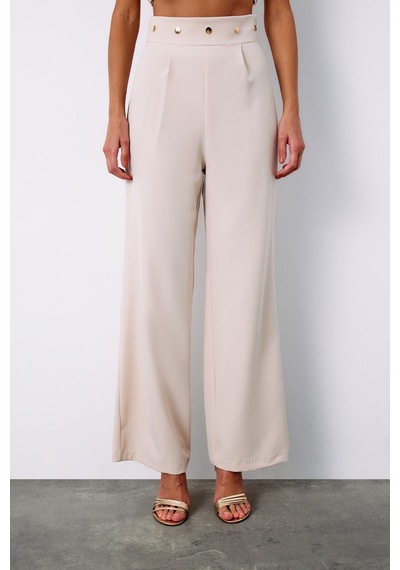 Sateen Bel Aksesuarlı Pantolon - Bej