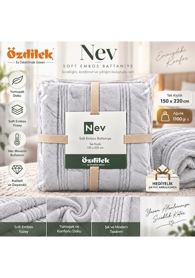 Özdilek Nev Serisi Soft Embos Tek Kişilik Battaniye 150x220 - Gri
