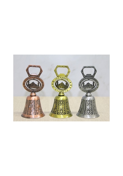 3 Adet El Çanı Açacaklı İstanbul Temalı Hand Bell Ve Bottle Opener, 10,5 Cm, Masaüstü Ve Sunum İçin