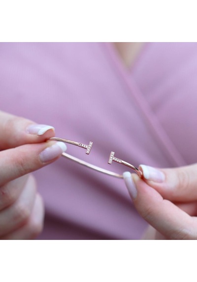 Tiff Modeli Zirkon Taşlı Rose Gold Kaplama Kelepçe Gümüş