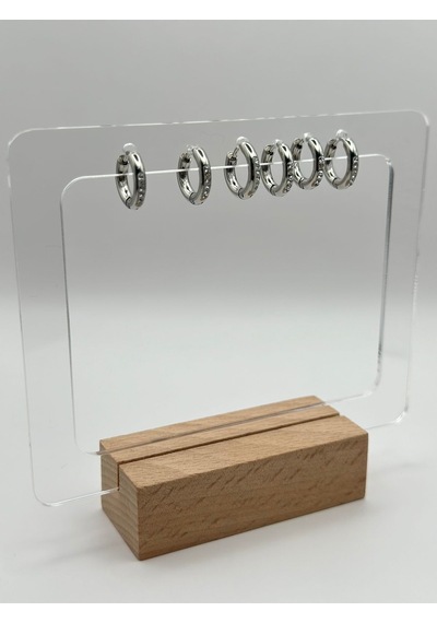 Arnes Jewelry Çelik Zirkon Taşlı Halka 3 Çift Set Küpe Ar455nes Gümüş