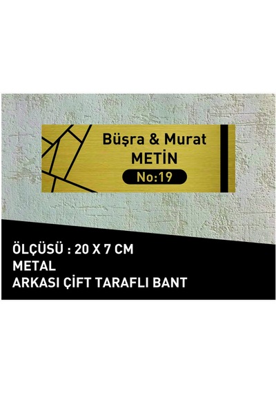 Daire Kapı İsimliği 20 X 7 Cm Yeni Desenli Gold Metal Levha