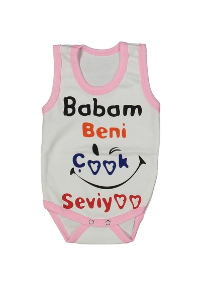 Bebegen Kız Bebek Beyaz Pembe Biyeli Babam Beni Seviyor Yazılı Askılı Zıbın Çok Renkli