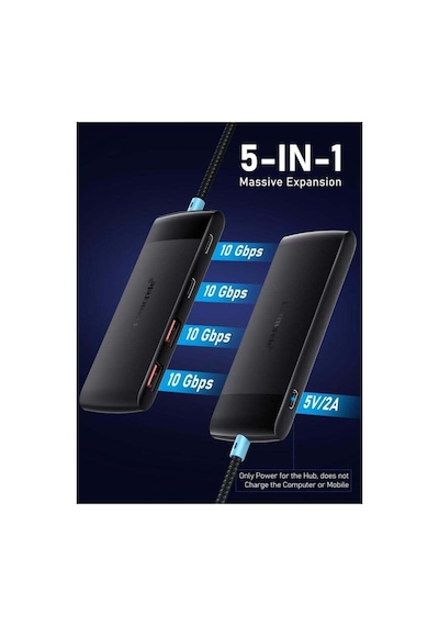 Lemorele Tc109 4 Port 10gbps Yüksek Hızlı Type-c Çoklayıcı Veri Aktarım Adaptörü 2x Type-c + 2x Usb-a 3.2 Apple Macbook Uyumlu  Tablet Pc