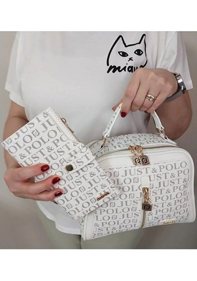 Just Polo Kadın Ayarlanabilir Askılı Günlük Lüks El & Omuz Çantası Ve Cüzdanı Kombin Shopper Beyaz