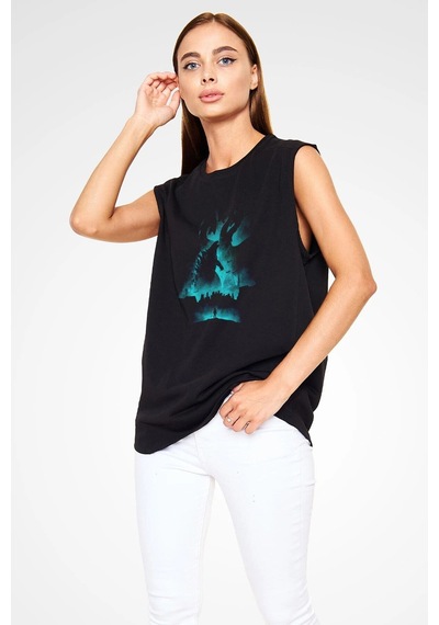 Adrift Ko Buta Unisex Godzilla Iı Canavarlar Kralı Baskılı Siyah Kolsuz T-shirt Kk19514 Siyah