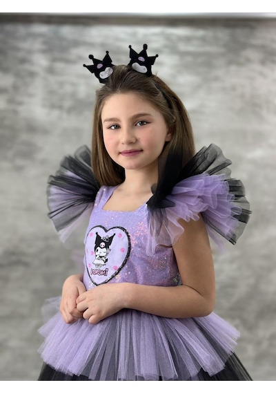 Sy Store Kuromi Temalı Lila Ve Siyah Tüllü Kız Çocuk Elbisesi