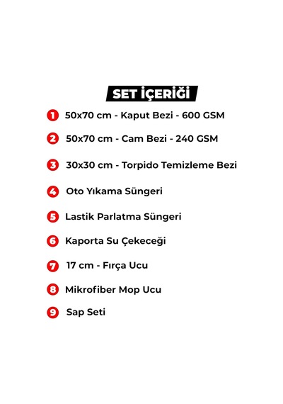 Tr 9 Parça Profesyonel Oto Yıkama Seti, Oto Kurulama Seti, Araba Bakım Paketi, Araç Temizleme Seti, Araba Yıkama Pa Diğer