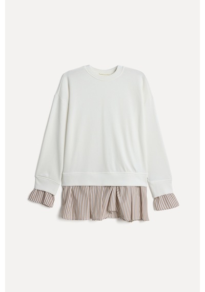 Mudo Kadın Kadın Ekru Gömlek Detaylı Bisiklet Yaka Sweatshirt 1272000