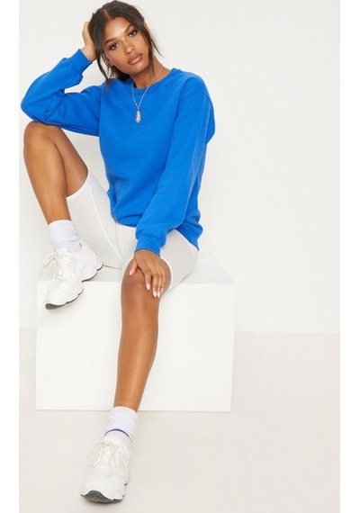 Düz Basic Sweatshirt - Sax Mavi Uzun Kol Oversize Bisiklet Yaka Lacivert