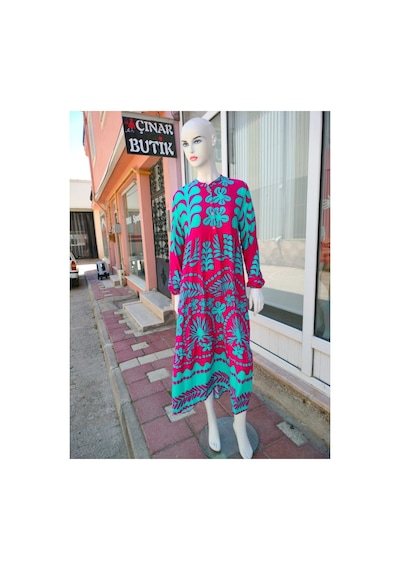 Çınar Boutique Tessetür Rahat Kesim Elbise-pembeli Turkuazlı - S Pembeli Turkuazlı Pembeli Turkuazlı Çınar Boutique Tessetür Rahat Kesim Elbise-pembeli Turkuazlı - S Pembeli Turkuazlı Pembeli Turkuazlı