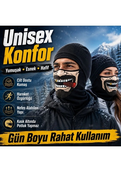 Ulupazarlama Unisex Bıyık Puro Baskılı Balaklava 1 Adet Tek Beden Viskoz Kask İçi Motosiklet Maskesi Siyah