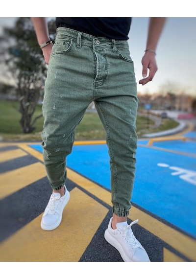 Erkek Paçası Lastikli Boyfriend Kot Jogger Pantolon (491079431)