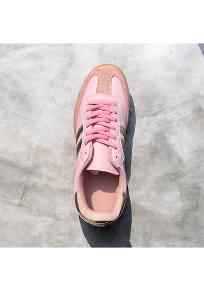 Kadın Spor Ayakkabı Pembe Sneaker Bağcıklı Günlük Rahat Kaymaz Taban Şık Tasarım