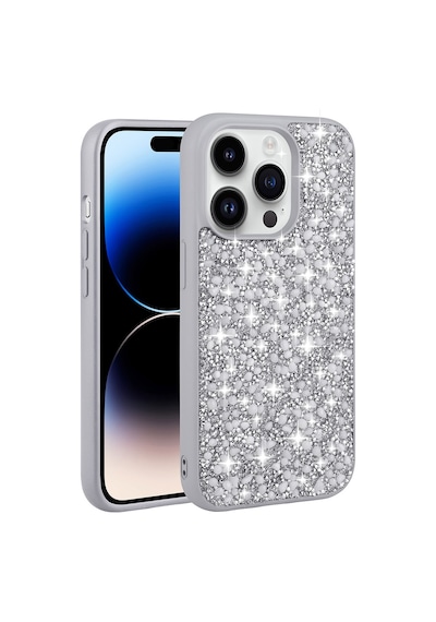 Zore İphone 14 Pro Uyumlu Parlak Taşlı Tasarım Ogaa Linea Kılıf-gümüş