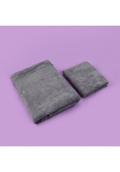 Soft Ella 2'li Hamam Seti - Antrasit - 50x70 Cm + 70x140 Cm Renkli