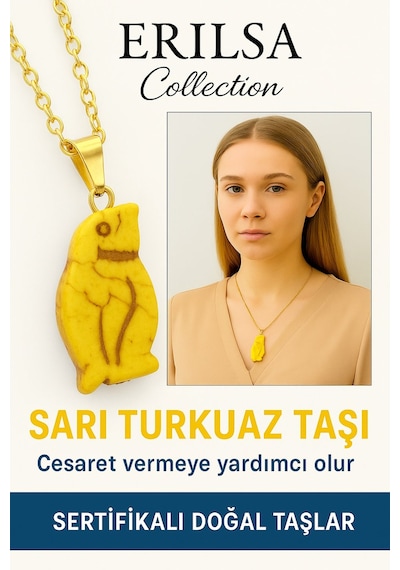 Erilsa Sertifikalı Sarı Renkli Penguen Model Yeşil Sarı Taşı Kolye Şif Çok Renkli