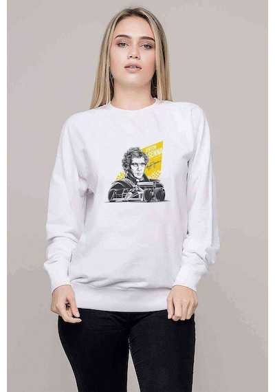 Formula F1 Ayrton Senna F1 Car Baskılı Beyaz Kadın Sweatshirt (534607684)