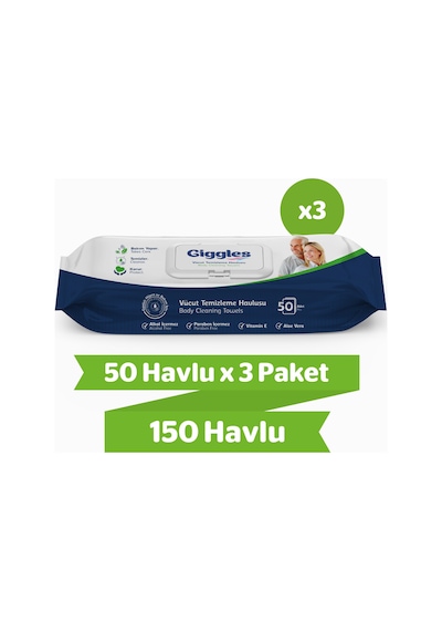 Giggles Vücut Temizleme Havlusu 50'li 3 Paket 150 Havlu