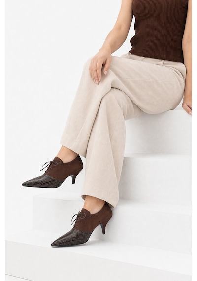 Luvi Shoes Medley Kahverengi Süet Kahverengi Desenli Bağcıklı Kadın Topuklu Ayakkabı