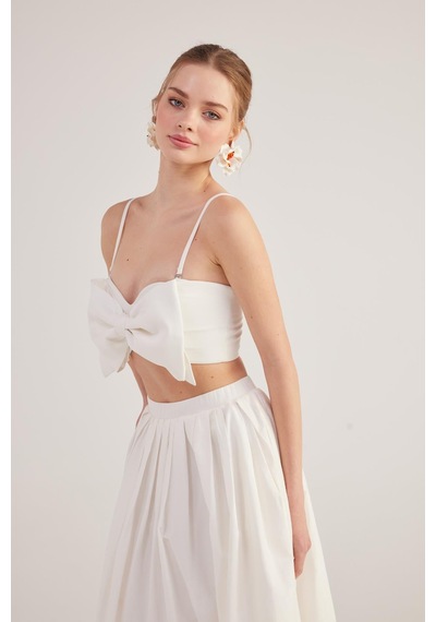 Holly Lolly Kurdele Görünümlü Crop Jazmin Bluz Beyaz