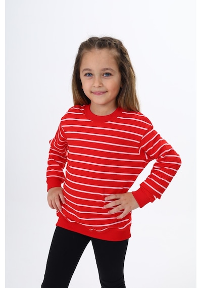 Toontoy Kız Çocuk Çizgili Sweatshirt Kırmızı