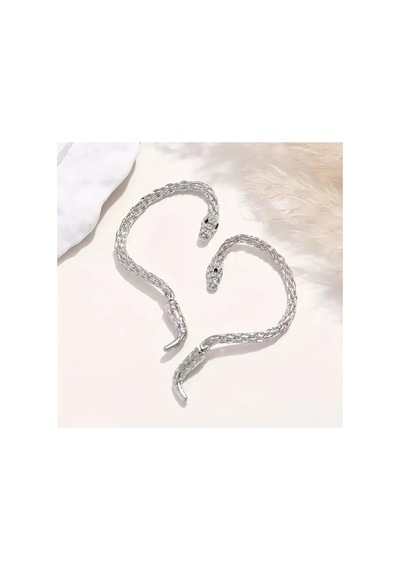 Medusa - Silver Yılan Kulak Üstü Silver Gümüş Renk Küpe Sağ Kulak İçindir Mavi