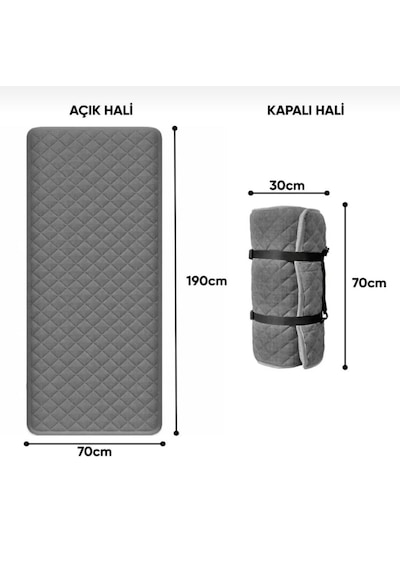 Taşınabilir Katlanır Outdoor Matı, Katlanır Yatak, Karavan Kamp Yatağı Anne Yanı Deprem Yatağı 70 190 Tek Kişilik Antrasit - Gri