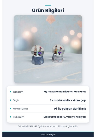 Mini Işıklı Kar Küresi - Kış Masalı Temalı - Pilli Standart