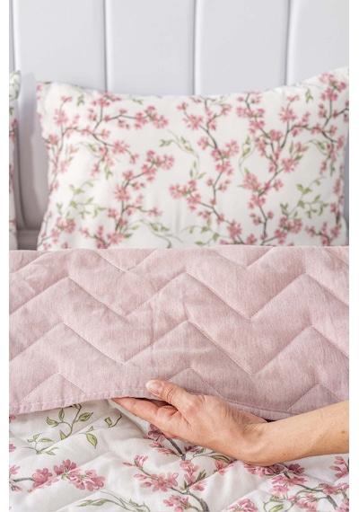 Rivaistanbul Sakura Çift Kişilik Pamuklu Kapitone Pike & Yatak Örtüsü Pembe