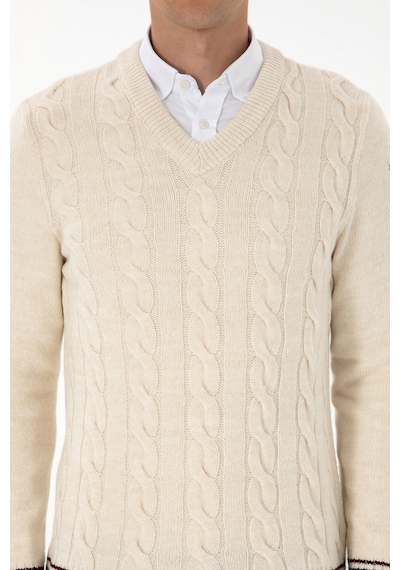 U.S. Polo Assn. Erkek Regular Fit V Yaka Krem Kazak 50308337-VR256