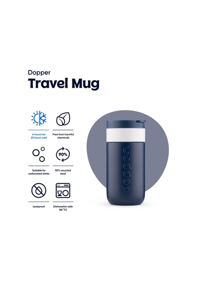 Dopper Travel Mug Yalıtımlı Termos Bardak 300 Ml - Dalga Mavisi Lacivert / Beyaz