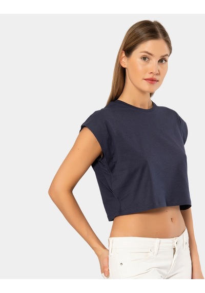Türen Kadın Vatka Görünümlü Crop T-shirt 3402/lacivert 001
