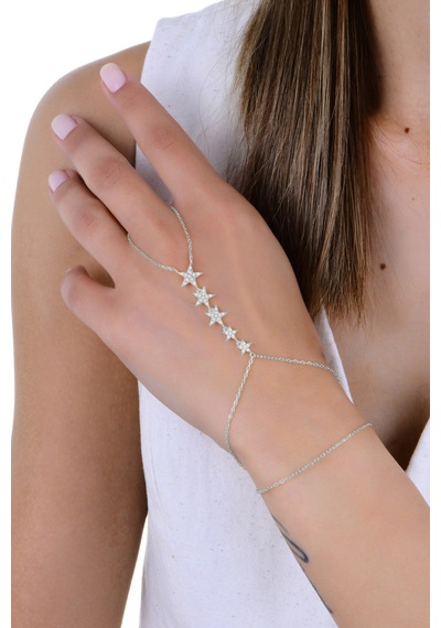 Gümüş Rodyumlu Zirkon Taşlı Kayan Yıldızlar Şahmeren Barcode Beyaz - Rose Gold