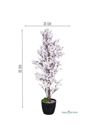 Yapay Çiçek Sitesi Yapay Mini Çiçekli Sakura Kayısı Ağacı 85 Cm Beyaz Beyaz