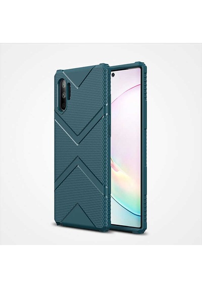 Galaxy Note 10 Plus Kılıf Köşeleri Airbagli Parmak İzi Yapmayan Hank Silikon Kılıf Koyu Yeşil