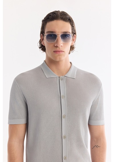 Avva Erkek Gri Polo Yaka Önden Düğmeli Regular Fit Triko T-shirt A61y5017