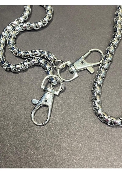 Karantuhafiye Çanta Zinciri Uçları Klipsli 115 Cm Kutu Model Gümüş Gümüş
