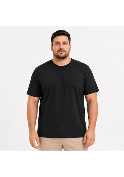 Erkek Battal Big Size Basic Tişört Bisiklet Yaka Rahat Kalıp T-shirt - Siyah Çok Renkli